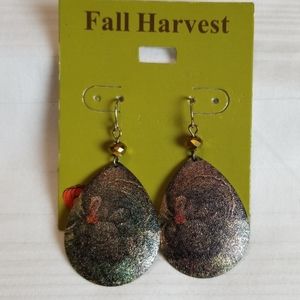 New Fall Harvest Turkey Thanksgiving Teardrop Dangly Earrings